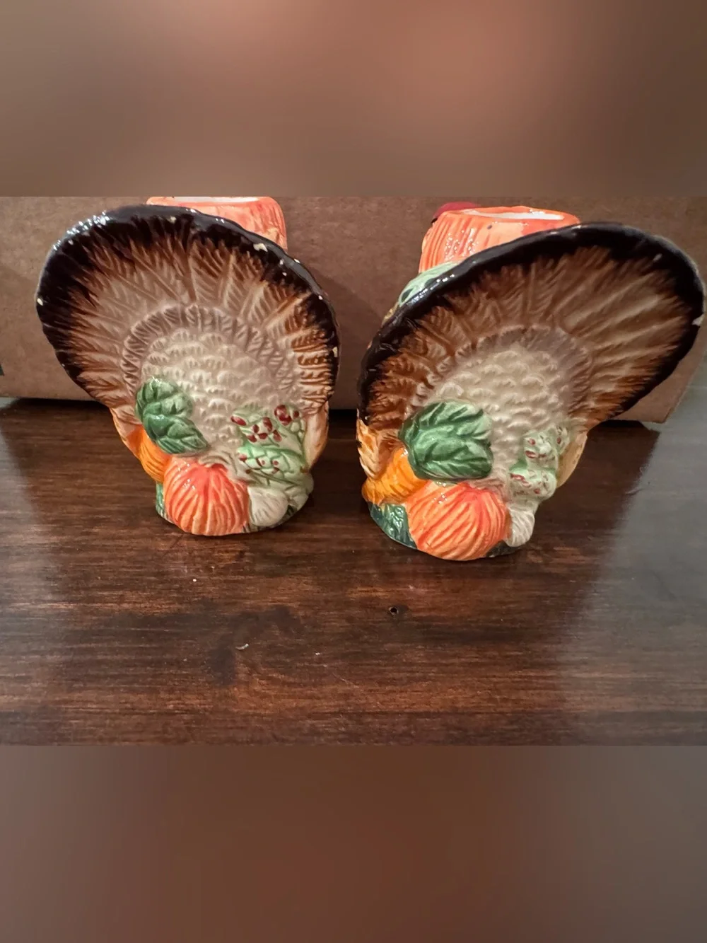 Vintage Ceramic Turkey Candle Holders Set of 2 Thanksgiving Fall Harvest Decor
